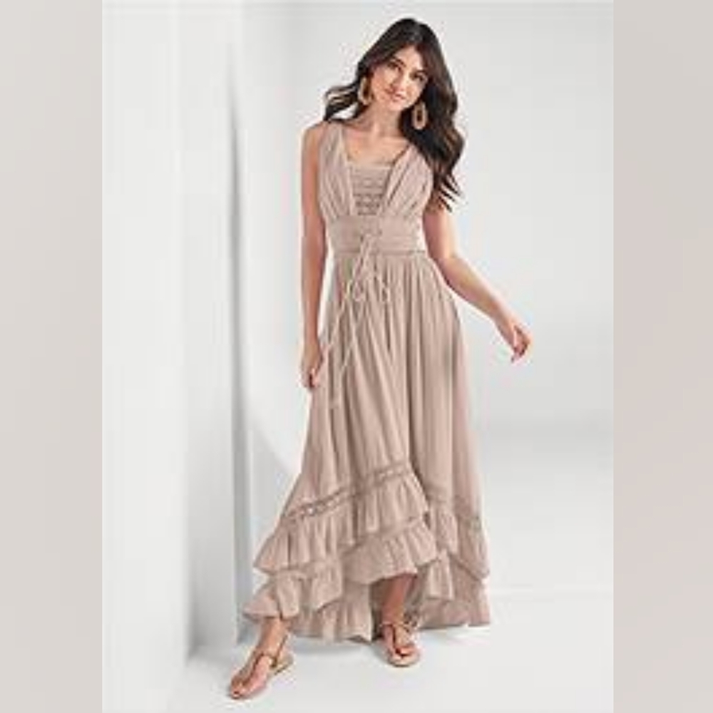 Venus Beige Hi-low Maxi Dress XS